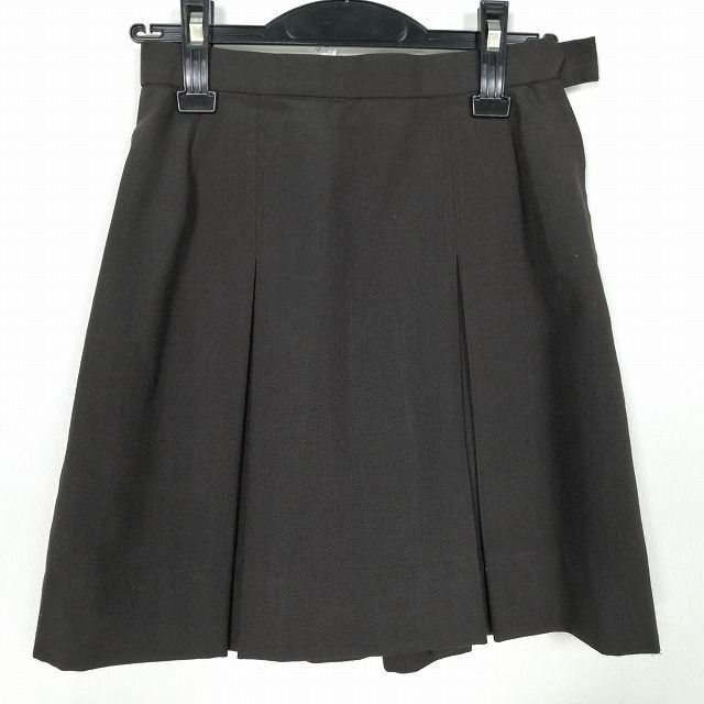 1円 スクールスカート 夏物 w60-丈45 茶 中学 高校 ミニ丈 プリーツ 学生服 制服 女子 中古 IN4780_画像1