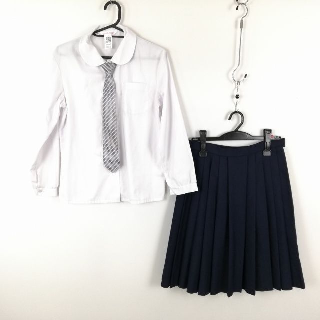 1円 ブラウス スカート ネクタイ 上下3点セット S 中間服 女子 学生服 中学 高校 白 制服 中古 ランクB EY0943の画像1