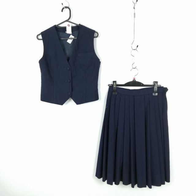 1円 ベスト スカート 上下2点セット 冬物 女子 学生服 中学 高校 紺 制服 中古 ランクC EY1244_画像1