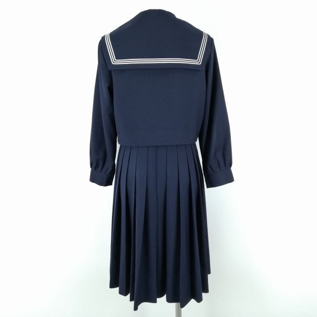 1円 セーラー服 ジャンパースカート スカーフ 上下3点セット 155A 冬物 白3本線 女子 学生服 福岡粕屋中学 紺 制服 中古 ランクC EY9800_画像2