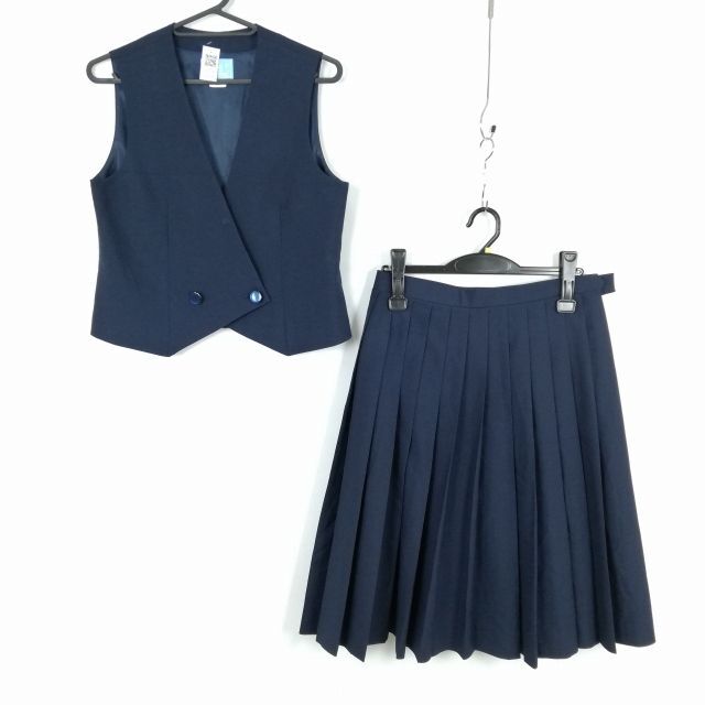 1円 ベスト スカート 上下2点セット 夏物 女子 学生服 中学 高校 紺 制服 中古 ランクC EY1255_画像1