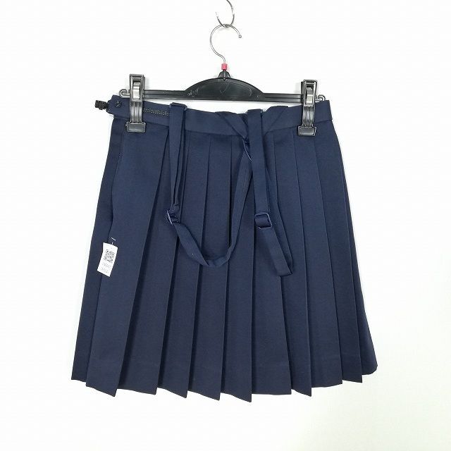 1円 スクールスカート 冬物 w63-丈45 紺 中学 高校 ミニ丈 プリーツ 学生服 制服 女子 中古 IN5041_画像2