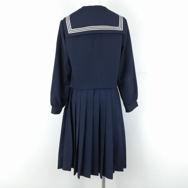 1円 セーラー服 スカート スカーフ 上下3点セット 165A 冬物 白3本線 女子 学生服 中学 高校 紺 制服 中古 ランクC EY9498の画像2