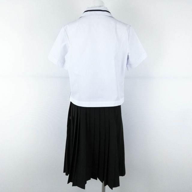 1円 セーラー服 スカート 紐タイ 上下3点セット M 大きいサイズ 夏物 黒1本線 女子 学生服 岡山朝日高校 白 制服 中古 ランクC NA0001の画像2