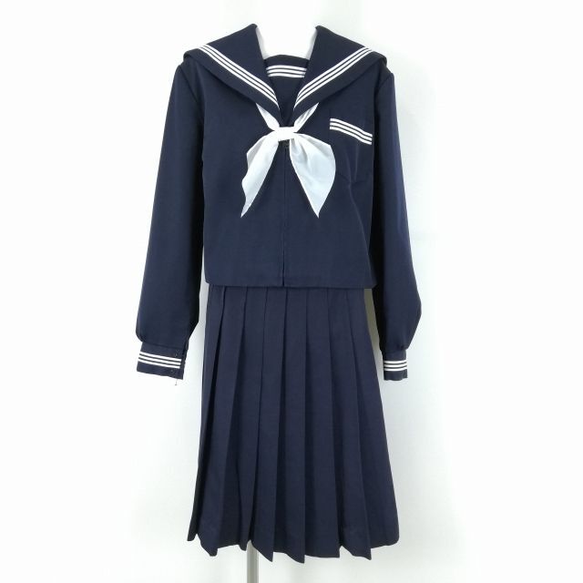1 jpy sailor suit skirt scarf top and bottom 3 point set 165A large size winter thing white 3ps.@ line woman school uniform middle . high school navy blue uniform used rank C EY9519