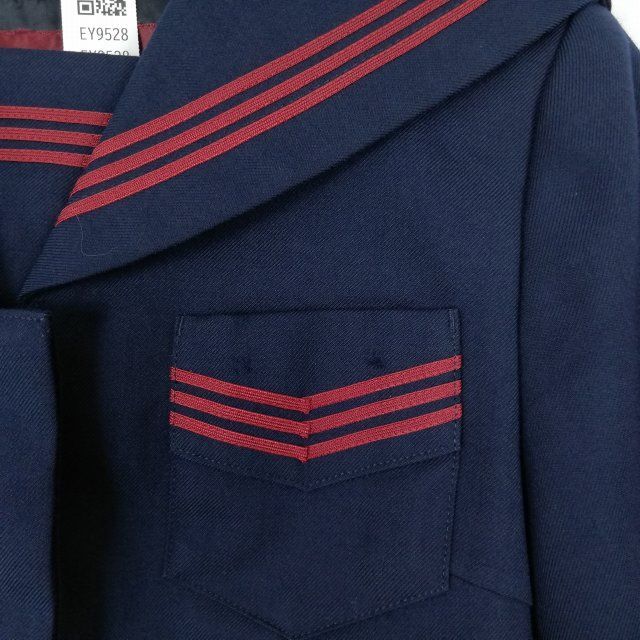 1円 セーラー服 上着 150A トンボ 冬物 赤3本線 女子 学生服 鹿児島天保山中学 紺 制服 中古 ランクC EY9528の画像6