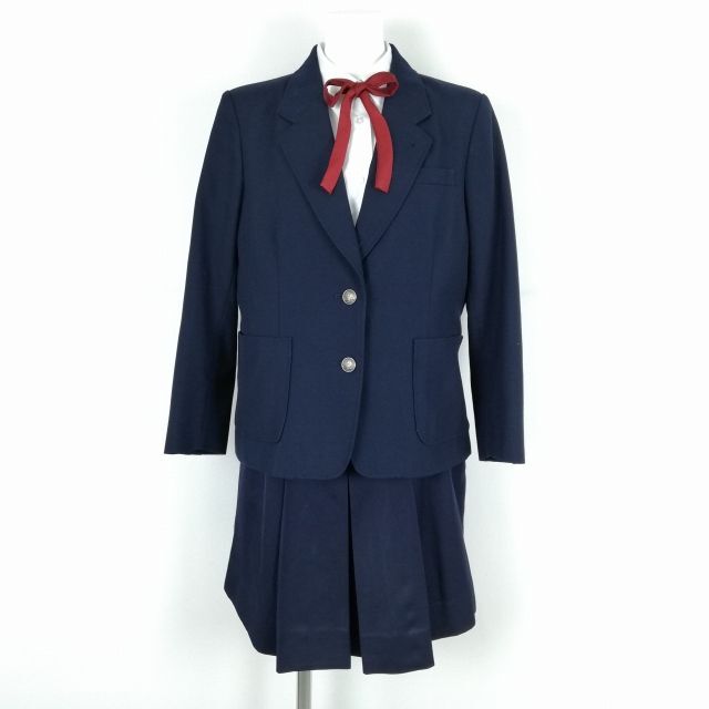 1円 ブレザー ミニスカート 紐タイ 上下4点セット 160A 冬物 女子 学生服 中学 高校 紺 制服 中古 ランクC NA0439_画像1