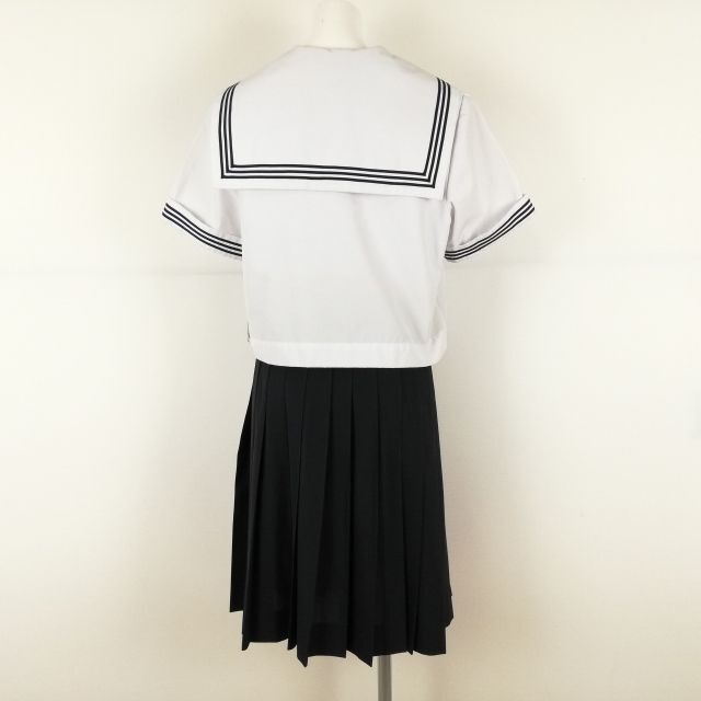 1円 セーラー服 スカート スカーフ 上下3点セット 大きいサイズ 夏物 青3本線 女子 学生服 徳島中学 白 制服 中古 ランクC NA0209の画像2