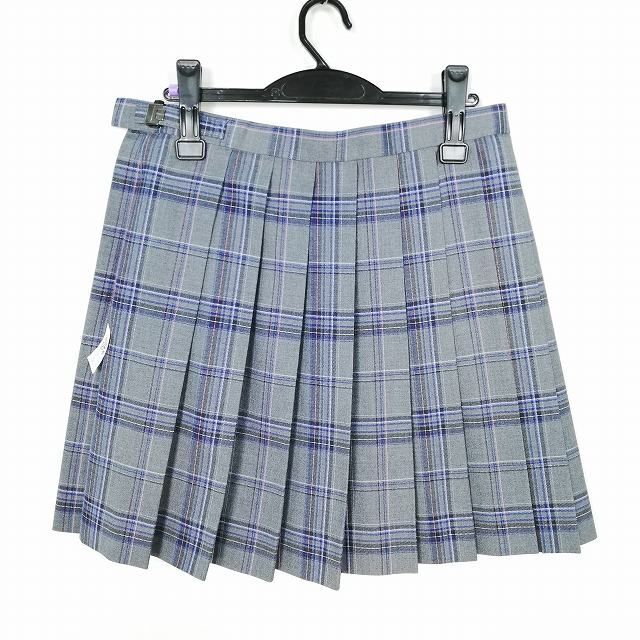 1円 スクールスカート 大きいサイズ 冬物 w75-丈47 チェック 神奈川大師高校 プリーツ 学生服 制服 女子 中古 IN5107_画像2