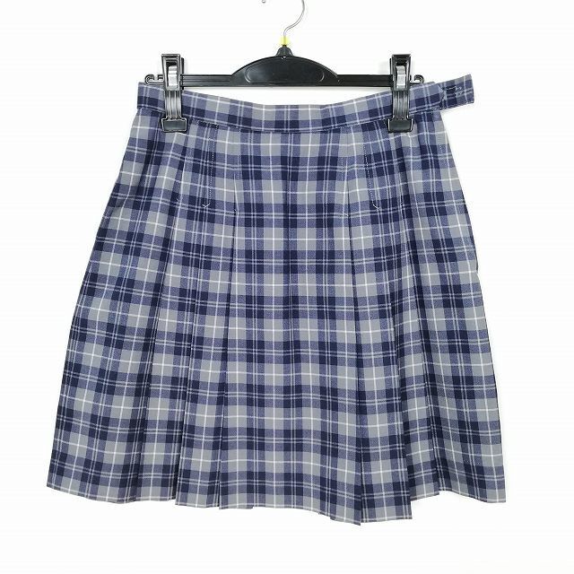 1円 スクールスカート 夏物 w69-丈48 チェック 中学 高校 プリーツ 学生服 制服 女子 中古 IN5132の画像1