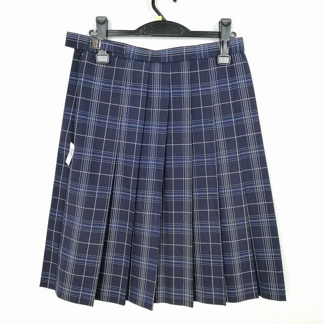 1円 スクールスカート 夏物 w69-丈59 チェック 東京青梅総合高校 プリーツ 学生服 制服 女子 中古 IN5122の画像2