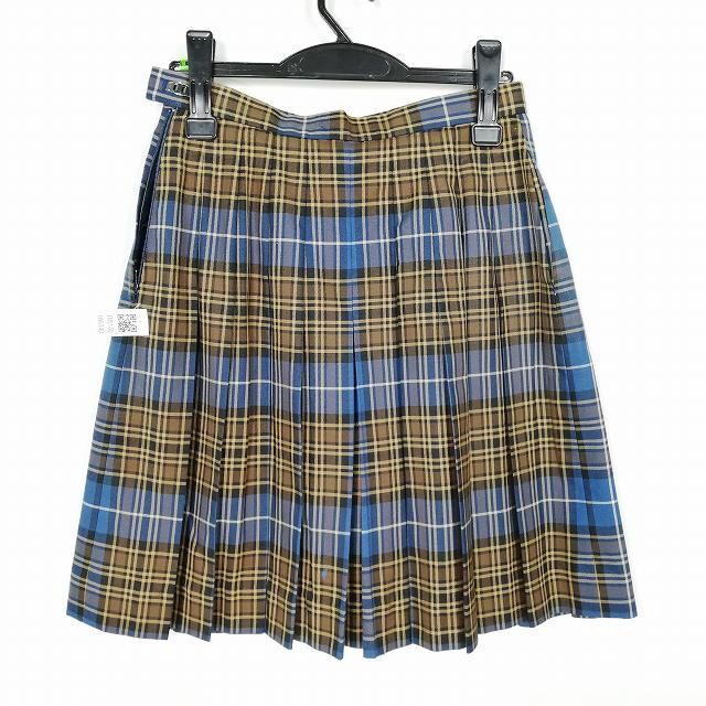 1円 スクールスカート 冬物 w66-丈53 チェック 中学 高校 プリーツ 学生服 制服 女子 中古 IN5140の画像2