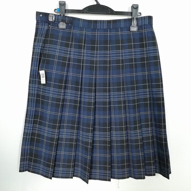 1円 スクールスカート 大きいサイズ 夏物 w78-丈63 チェック 中学 高校 プリーツ 学生服 制服 女子 中古 IN5181の画像2