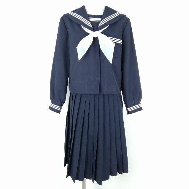 1 jpy sailor suit skirt scarf top and bottom 3 point set 165A large size Fuji yacht winter thing white 3ps.@ line woman middle . high school navy blue used rank C NA0054