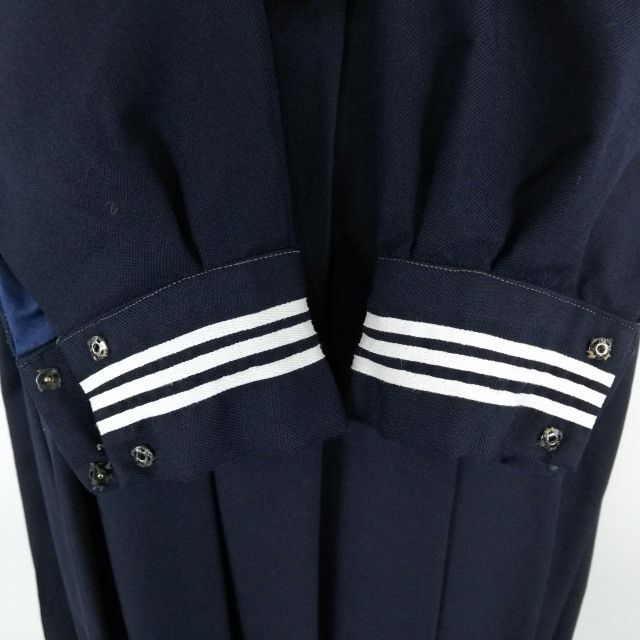 1円 セーラー服 スカート スカーフ 上下3点セット 冬物 白3本線 女子 学生服 埼玉松山女子高校 紺 制服 中古 ランクC NA0258_画像4