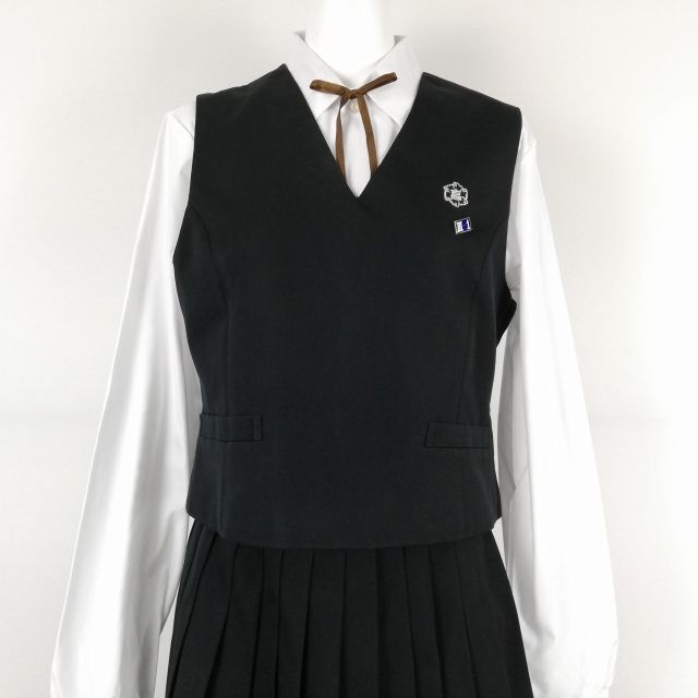 1円 ブレザー ベスト スカート 紐タイ 上下5点セット 指定 ELLE 冬物 女子 学生服 高知追手前高校 黒 制服 中古 ランクC NA0047の画像6