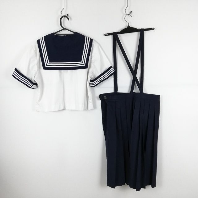 1円 セーラー服 スカート スカーフ 上下3点セット 大きいサイズ 特大 夏物 白3本線 女子 学生服 香川明善高校 白 制服 中古 ランクC NA0494の画像2