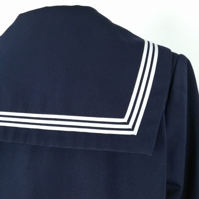 1円 セーラー服 スカート スカーフ 上下3点セット 大きいサイズ トンボ 冬物 白3本線 女子 学生服 中学 高校 紺 制服 中古 ランクC NA0030_画像3