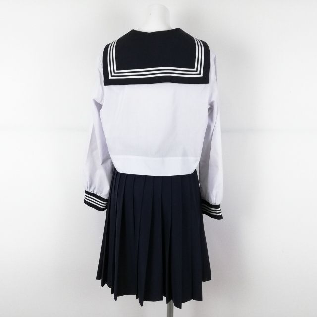 1円 セーラー服 スカート スカーフ 上下3点セット 中間服 白3本線 女子 学生服 広島皆実高校 白 制服 中古 ランクC NA0208の画像2