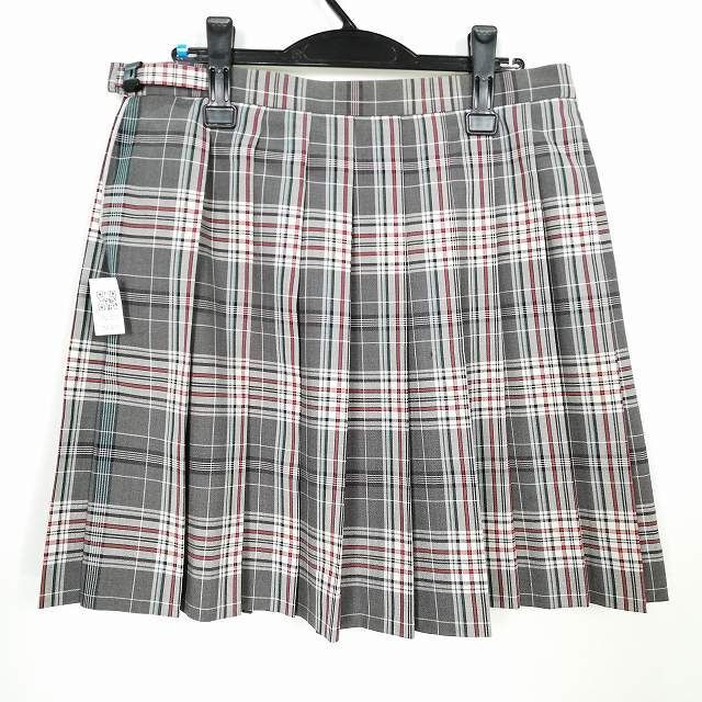 1 jpy school skirt large size summer thing w78- height 49 check middle . high school pleat school uniform uniform woman used IN5410