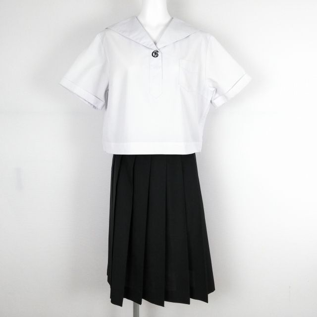 1円 セーラー服 スカート 上下2点セット 大きいサイズ 特大 カンコー 夏物 女子 学生服 鹿児島玉龍中学高校 白 制服 中古 ランクC NA0856_画像1