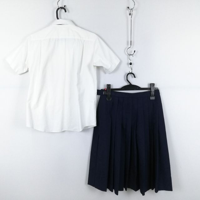 1円 ブラウス スカート 紐タイ 上下3点セット トンボ 夏物 女子 学生服 中学 高校 白 制服 中古 ランクC EY3178_画像2