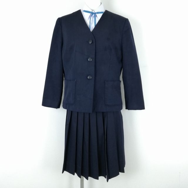 1円 イートン スカート 紐タイ 上下4点セット 165A 冬物 女子 学生服 中学 高校 紺 制服 中古 ランクC EY9393の画像1