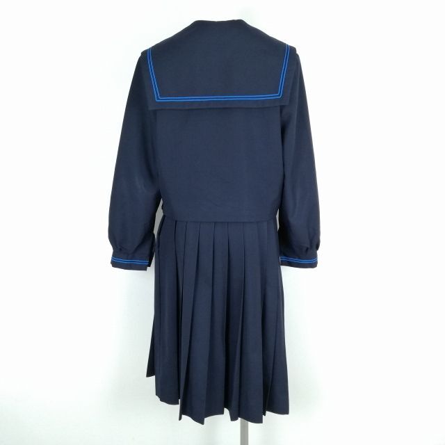 1円 セーラー服 スカート スカーフ 上下3点セット 165A 大きいサイズ 冬物 青2本線 女子 学生服 滋賀能登川中学 紺 中古 ランクC NA0657の画像2