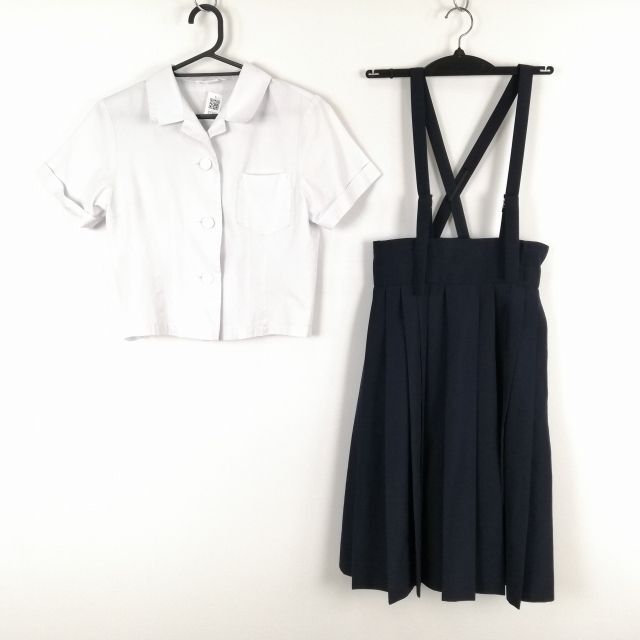 1円 ブラウス スカート 上下2点セット 夏物 女子 学生服 中学 高校 白 制服 中古 ランクC EY3602_画像1