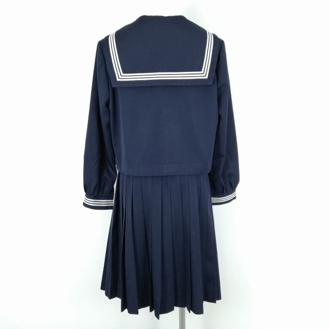 1円 セーラー服 スカート スカーフ 上下3点セット 大きいサイズ トンボ 冬物 白3本線 女子 学生服 中学 高校 紺 制服 中古 ランクC NA0368_画像2