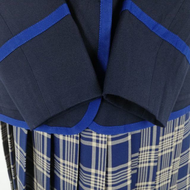 1円 ブレザー チェックスカート リボン 上下4点セット M 冬物 女子 学生服 東京青稜中学高校 紺 制服 中古 ランクB NA0707の画像5