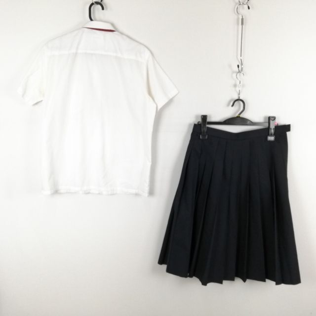 1円 ブラウス スカート 紐タイ 上下3点セット 大きいサイズ カンコー 夏物 女子 学生服 中学 高校 白 制服 中古 ランクC EY3258の画像2