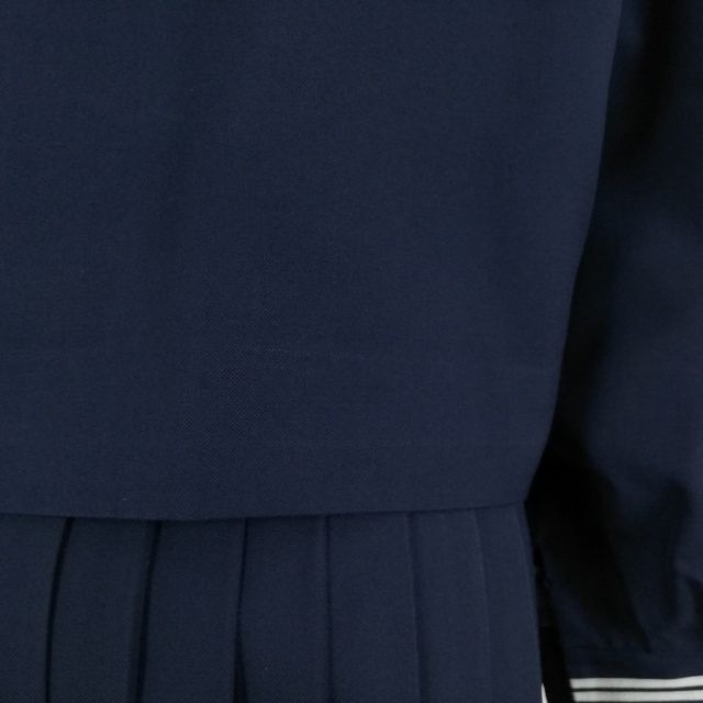 1円 セーラー服 スカート スカーフ 上下3点セット 冬物 白3本線 女子 学生服 兵庫飾磨中部中学 紺 制服 中古 ランクC NA0726の画像5