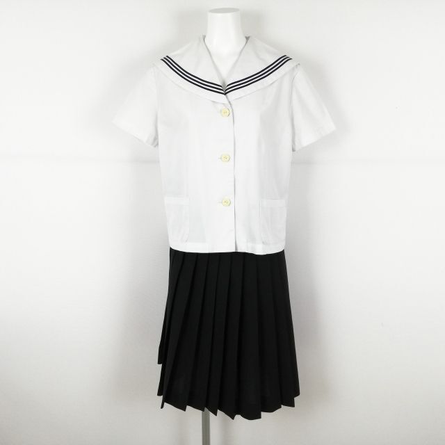 1円 セーラー服 上下2点セット 大きいサイズ オリーブデオリーブ 夏物 青3本線 女子 学生服 香川高松工芸高校 白 中古 ランクC NA0530の画像1