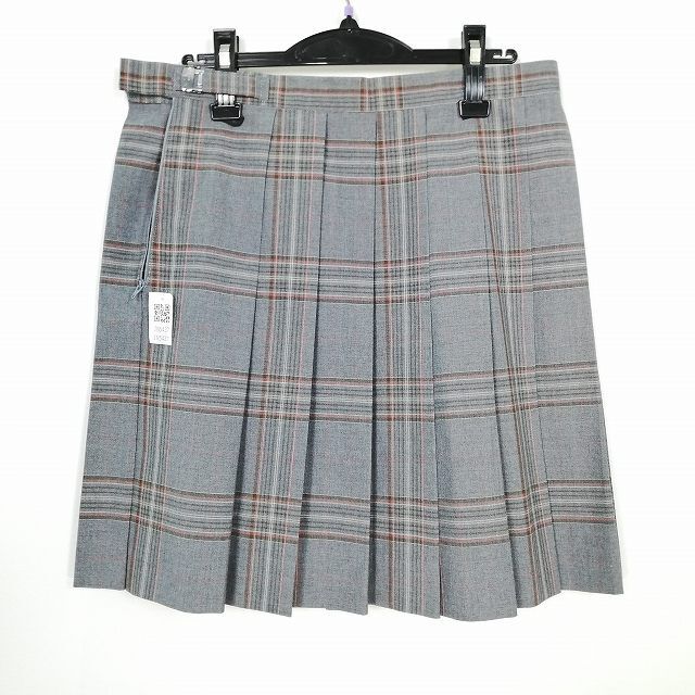 1円 スクールスカート 大きいサイズ 夏物 w75-丈50 チェック 中学 高校 プリーツ 学生服 制服 女子 中古 IN5437の画像2