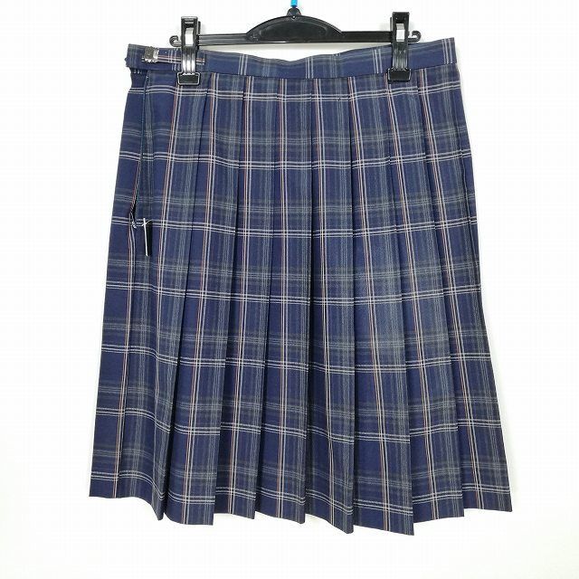 1円 スクールスカート 大きいサイズ 夏物 w78-丈59 チェック 中学 高校 プリーツ 学生服 制服 女子 中古 IN5495の画像2