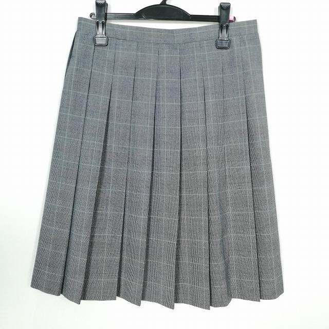 1円 スクールスカート 大きいサイズ 夏物 w72-丈62 チェック 宮原中学 プリーツ 学生服 制服 女子 中古 IN5435の画像1