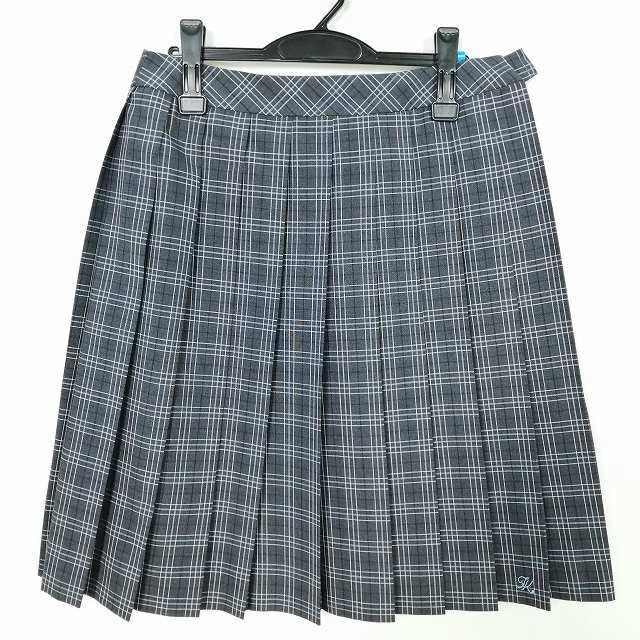 1円 スクールスカート 大きいサイズ 夏物 w78-丈60 チェック 中学 高校 プリーツ 学生服 制服 女子 中古 IN5582_画像1