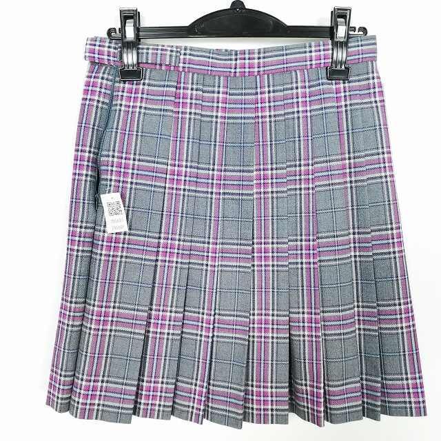 1円 スクールスカート 冬物 w66-丈47 チェック 中学 高校 プリーツ 学生服 制服 女子 中古 IN5601の画像2