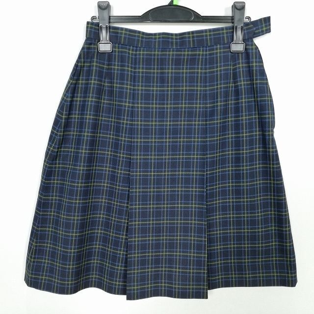 1円 スクールスカート 冬物 w66-丈55 チェック 中学 高校 プリーツ 学生服 制服 女子 中古 IN5553_画像1