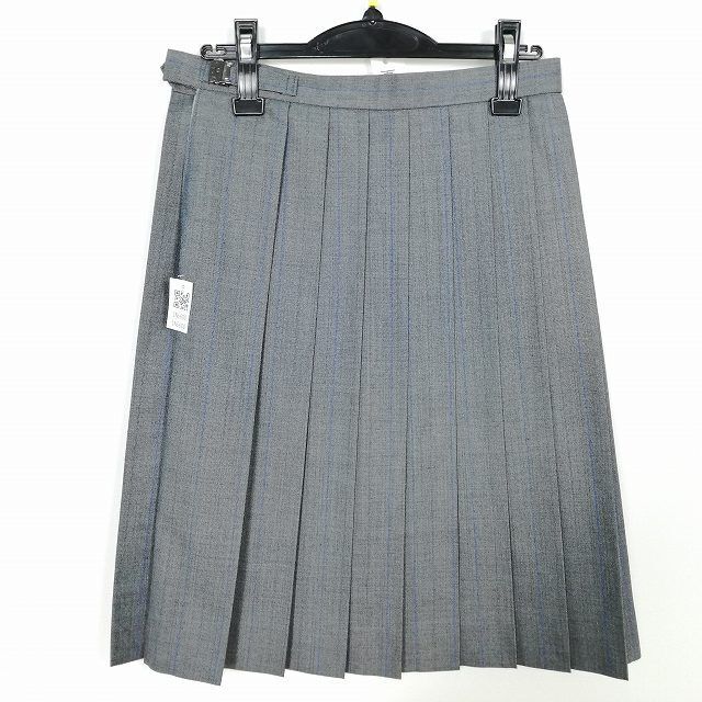 1円 スクールスカート 夏物 w69-丈59 ストライプ 中学 高校 プリーツ 学生服 制服 女子 中古 IN5600の画像2