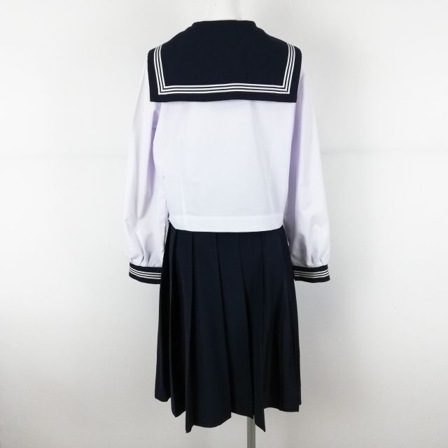 1円 セーラー服 スカート スカーフ 上下3点セット 165A オリーブデオリーブ 中間服 白3本線 女子 学生服 中学 高校 白 中古 ランクC NA0423の画像2