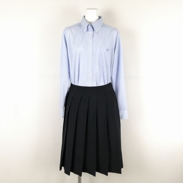 1円 ブラウス スカート 上下2点セット 指定 大きいサイズ 中間服 学生服 熊本千原台高校 ストライプ（白/水色） 制服 中古 ランクB NA0195_画像1