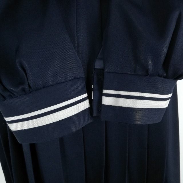 1円 セーラー服 スカート スカーフ 上下3点セット 冬物 白2本線 女子 学生服 中学 高校 紺 制服 中古 ランクB NA0523の画像4