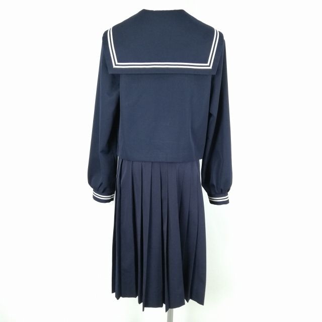 1円 セーラー服 スカート スカーフ 上下3点セット 175A 大きいサイズ 冬物 白2本線 女子 学生服 香川坂出高校 白 中古 ランクC NA0944