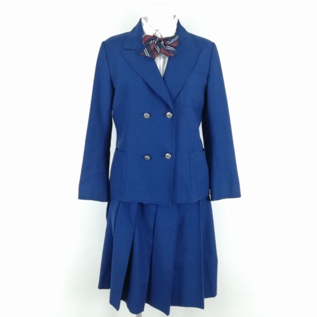 1円 ブレザー スカート リボン 上下4点セット 165 冬物 女子 学生服 中学 高校 花紺 制服 中古 ランクC NA1391の画像1