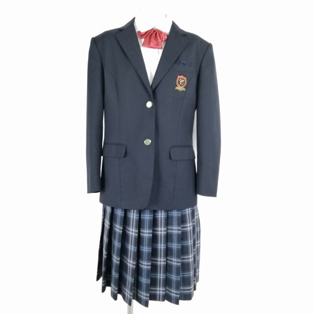 1 иен блейзер проверка юбка лента верх и низ 4 позиций комплект большой размер стрекоза зима предмет женщина школьная форма Osaka Izumi средний . темно-синий форма б/у разряд B NA1702
