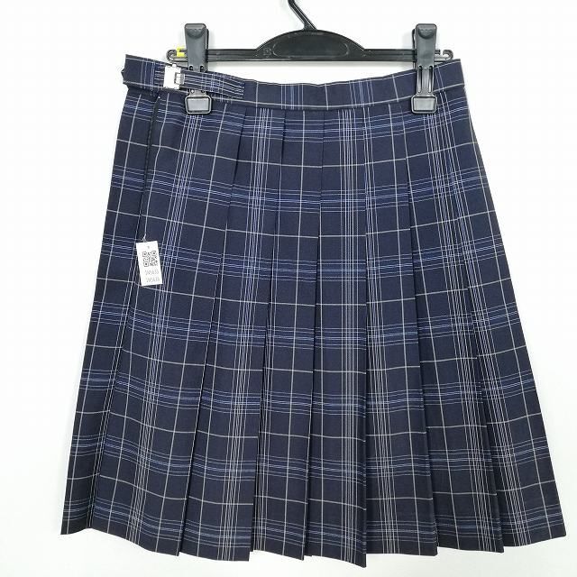 1円 スクールスカート 夏物 w69-丈56 チェック 中学 高校 プリーツ 学生服 制服 女子 中古 IN5635の画像2