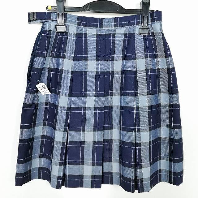 1円 スクールスカート 冬物 w69-丈51 チェック 中学 高校 プリーツ 学生服 制服 女子 中古 IN5576の画像2