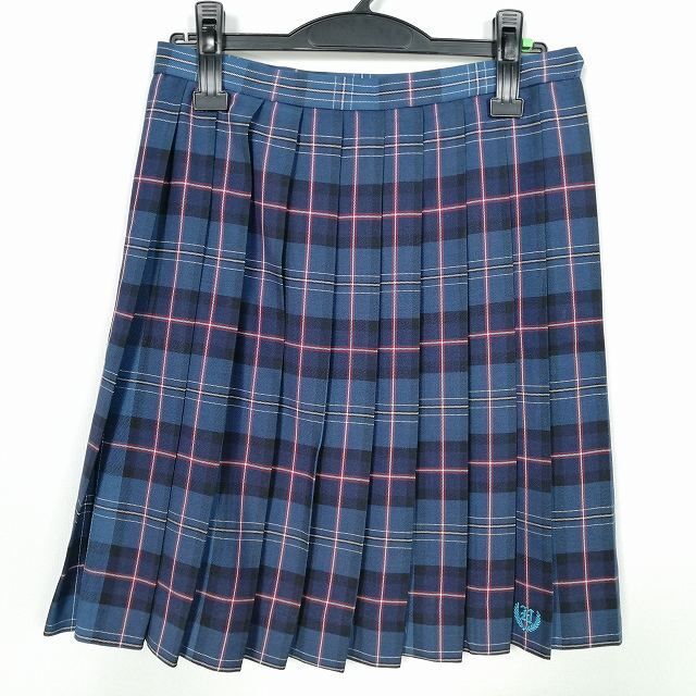 1円 スクールスカート 冬物 w66-丈52 チェック 中学 高校 プリーツ 学生服 制服 女子 中古 IN5627の画像1